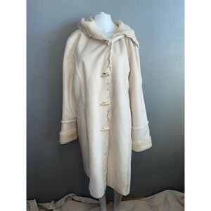 Coldwater Creek Penny Lane Cream Faux Suede Sherpa Lined Hooded Coat 2X